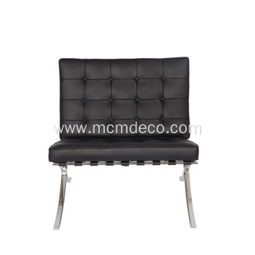 Black Leather Knoll Barcelona Chair with Ottoman